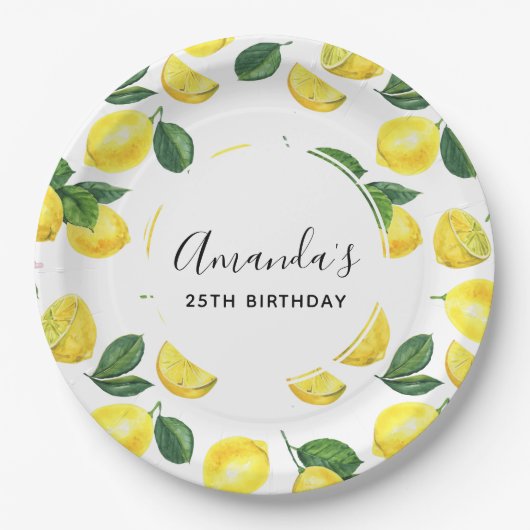 Assiettes En Carton Motif d'aquarelle aux citrons jaunes (Devant)