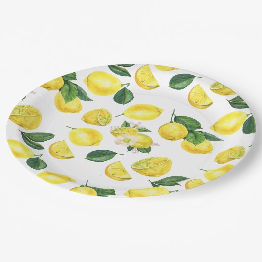 Assiettes En Carton Motif d'aquarelle aux citrons jaunes (Angle)
