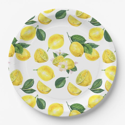 Assiettes En Carton Motif d'aquarelle aux citrons jaunes (Devant)