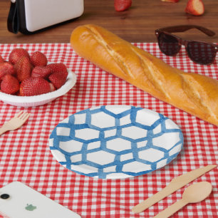 Assiettes En Carton Motif d'aquarelle bleu japonais Shibori