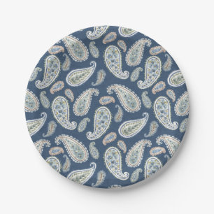 Assiettes En Carton Motif d'aquarelle Blue Paisley