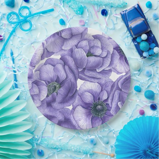 Assiettes En Carton Motif d'aquarelle de fleurs d'anémone violet (Fête)