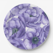 Assiettes En Carton Motif d'aquarelle de fleurs d'anémone violet (Devant)
