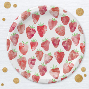 Assiettes En Carton Motif d'aquarelle fraise