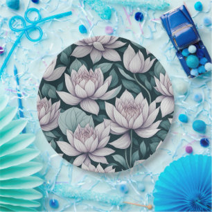 Assiettes En Carton Motif d'aquarelle Lotus Flower