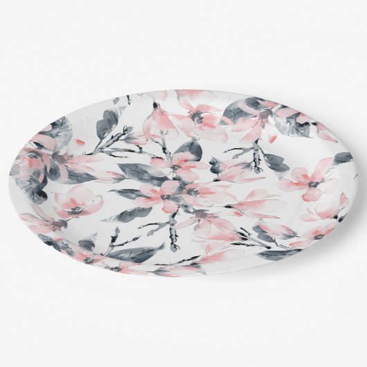 Assiettes En Carton Motif d'aquarelle rose et gris (Angle)