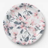 Assiettes En Carton Motif d'aquarelle rose et gris (Devant)