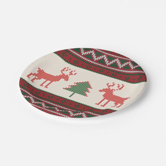 Assiettes En Carton Motif d'arbre de Noël de rennes nues | Vacances (Angle)