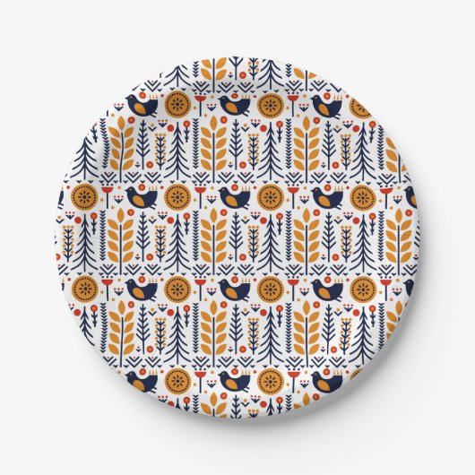 Assiettes En Carton Motif d'art populaire d'oiseau d'automne (Devant)
