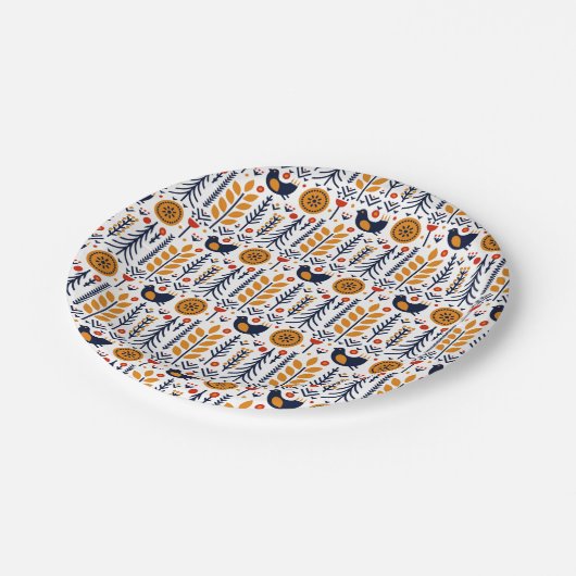 Assiettes En Carton Motif d'art populaire d'oiseau d'automne (Angle)