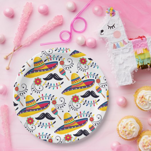 Assiettes En Carton Motif d'art populaire mexicain Sombreros, Moustach (Fête)