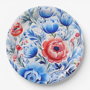 Assiettes En Carton motif d'art populaire ukrainien