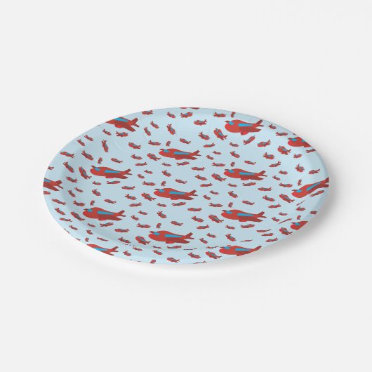 Assiettes En Carton Motif d'avion rouge et bleu (Angle)