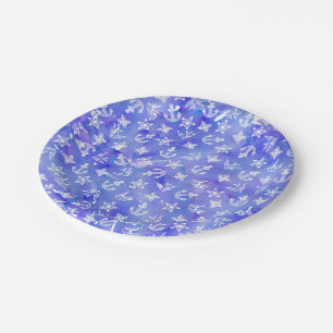 Assiettes En Carton Motif de Ancre marine sur couleur bleue