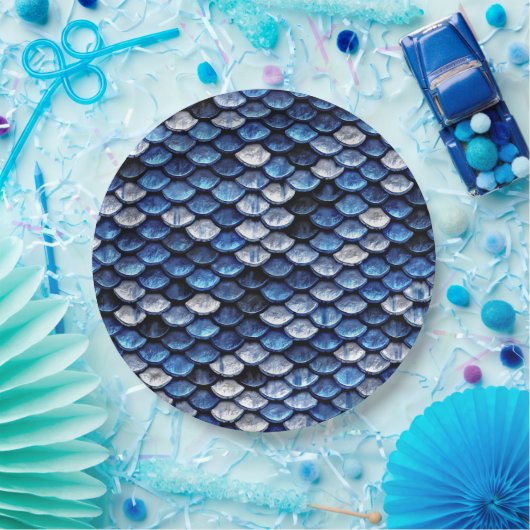 Assiettes En Carton Motif de balance de poisson bleu cobalte métalliqu (Fête)
