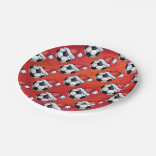 Assiettes En Carton Motif de balle de football de Santa Hat en rouge