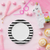 Assiettes En Carton Motif de bande | Noir et blanc (Fête)