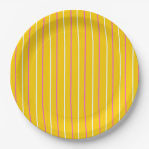 Assiettes En Carton Motif de bande verticale jaune