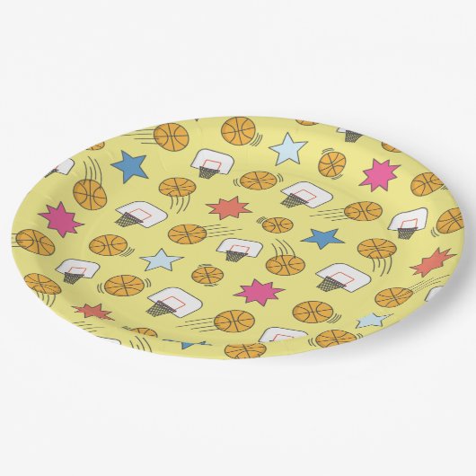 Assiettes En Carton Motif de basket amusant (Angle)