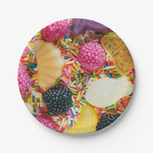 Assiettes En Carton Motif de bonbons aux fruits et paillettes Frutti t