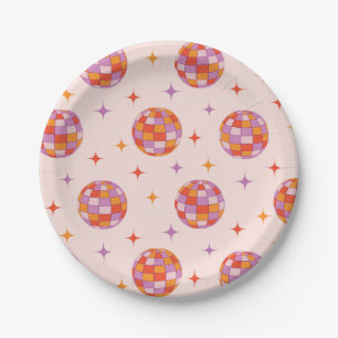 Assiettes En Carton Motif de boules disco colorées rétro groovy