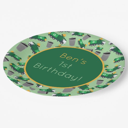 Assiettes En Carton Motif de camion-poubelle customisé (Angle)