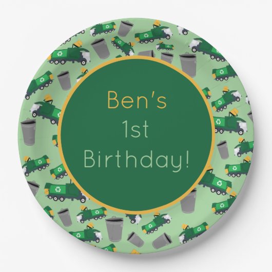 Assiettes En Carton Motif de camion-poubelle customisé (Devant)