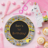 Assiettes En Carton Motif de camions de construction personnalisés (Fête)