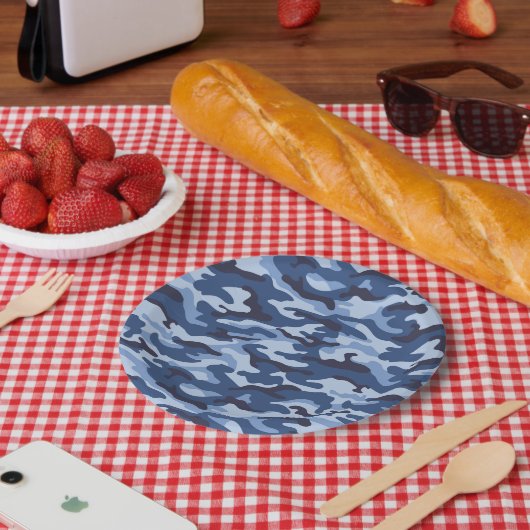 Assiettes En Carton Motif de camouflage bleu foncé (Pique-nique)