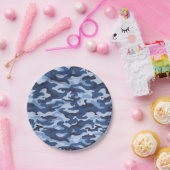 Assiettes En Carton Motif de camouflage bleu foncé (Fête)