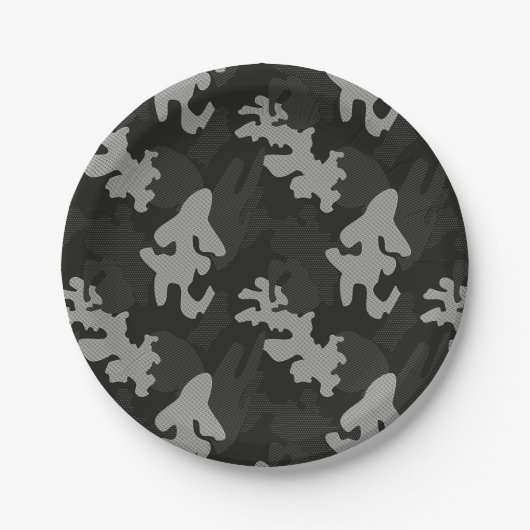 Assiettes En Carton Motif de camouflage noir (Devant)