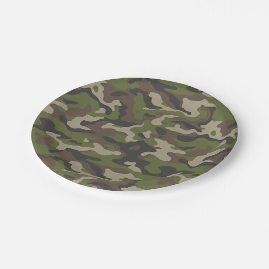 Assiettes En Carton Motif de camouflage vert (Angle)