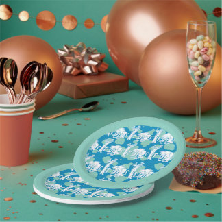 Assiettes En Carton Motif de caractères bleu Weasel & Baboon