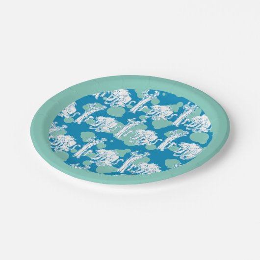 Assiettes En Carton Motif de caractères bleu Weasel & Baboon (Angle)