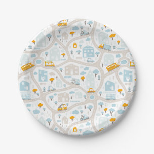 Assiettes En Carton Motif de carte de quartier de Cute Pastel