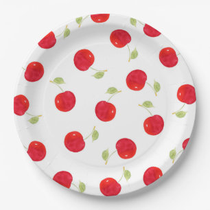 Assiettes En Carton Motif de cerise aquarelle