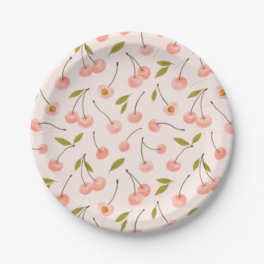 Assiettes En Carton Motif de cerise aquarelle (Devant)