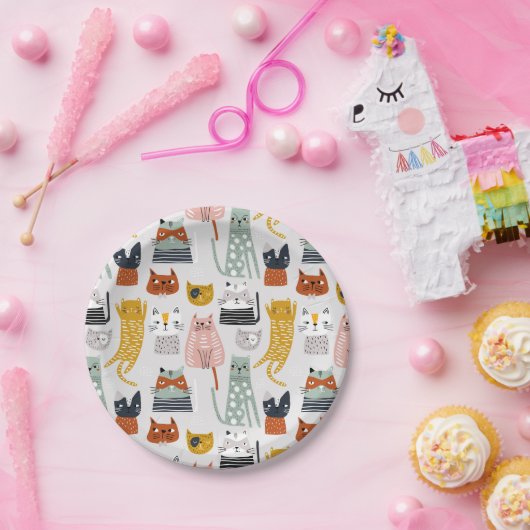 Assiettes En Carton Motif de chat à main mignon Doodle (Fête)
