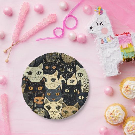 Assiettes En Carton Motif de chat Artsy (Fête)