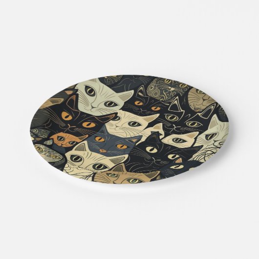 Assiettes En Carton Motif de chat Artsy (Angle)