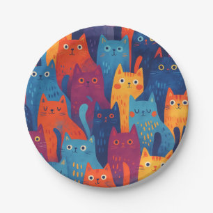 Assiettes En Carton Motif de chat de dessin animé coloré   Chat fantai
