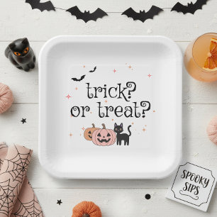 Assiettes En Carton Motif de chat noir pour Halloween Trick or Treat I