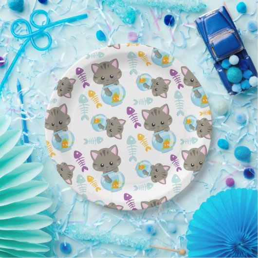 Assiettes En Carton Motif De Chats, Chats Mignons, Chatons, Poisson (Fête)