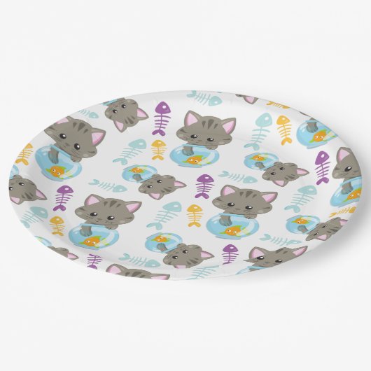 Assiettes En Carton Motif De Chats, Chats Mignons, Chatons, Poisson (Angle)