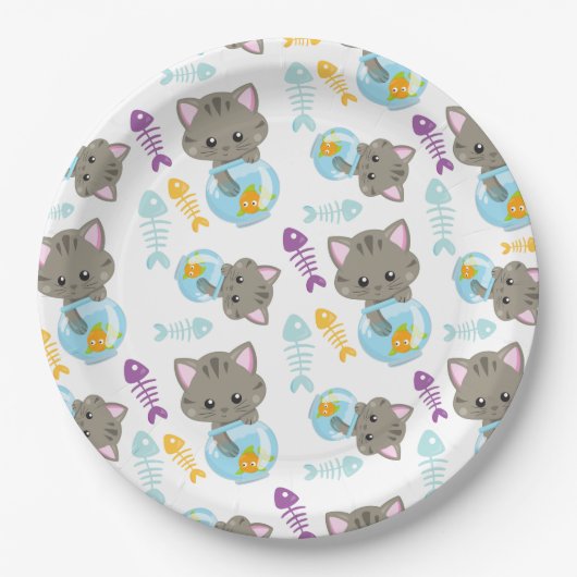 Assiettes En Carton Motif De Chats, Chats Mignons, Chatons, Poisson (Devant)