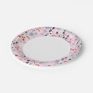 Assiettes En Carton motif de chats et de fleurs