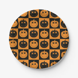 Assiettes En Carton Motif de chèques d'Halloween avec Citrouilles