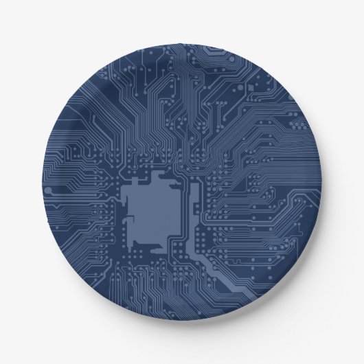 Assiettes En Carton Motif de circuit Geek bleu (Devant)