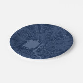 Assiettes En Carton Motif de circuit Geek bleu (Angle)