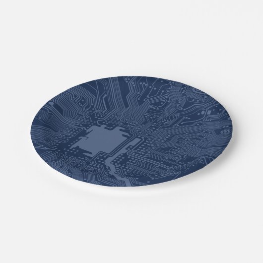 Assiettes En Carton Motif de circuit Geek bleu (Angle)